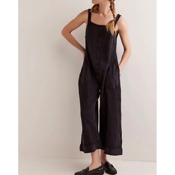 Free People Callie One-Piece Thermal Waffle Jumpsuit Black Size M $98 - Picture 2 of 7